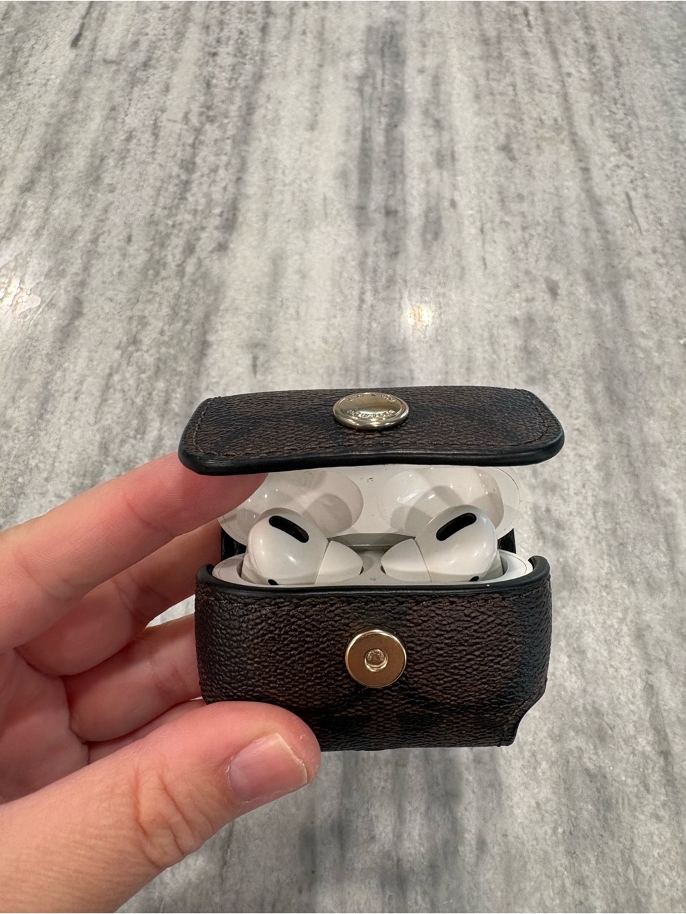Coach Leather AirPods Case with Snap Closure - Dark Brown
